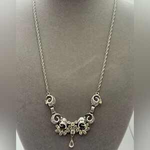 Am Lee 925 Sterling Rhinestone Statement Necklace 9” Vintage Scroll Choker